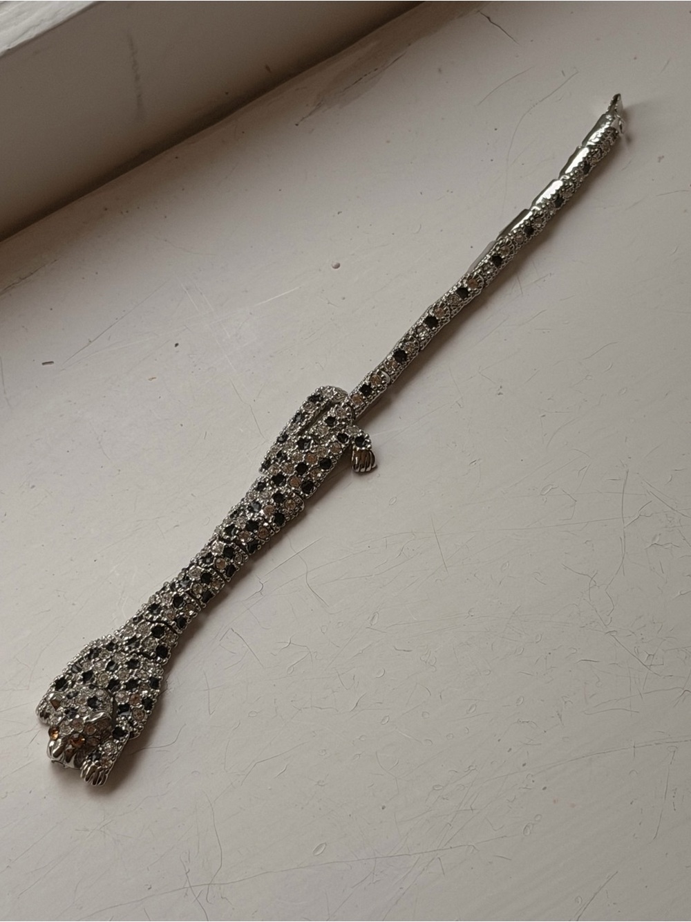Rhinestone White and Black Crystal Leopard Bracelet